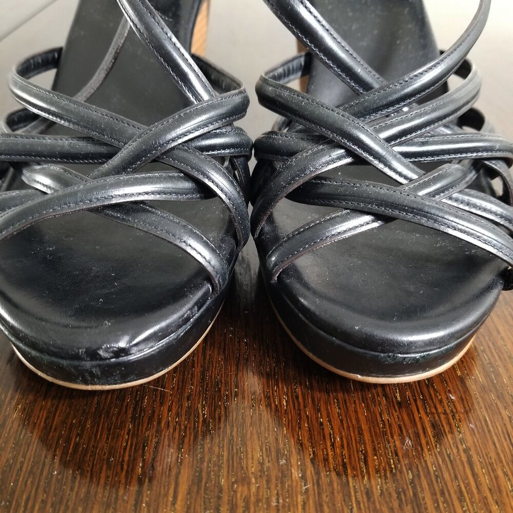 Cole Haan Womens Wedge Sandal Black Leather Sling Back NikeAir 9.5B Heel Strappy - Picture 6 of 9